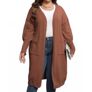 NEW LILY CLOTHING open front knit cardigan - plus in coffee